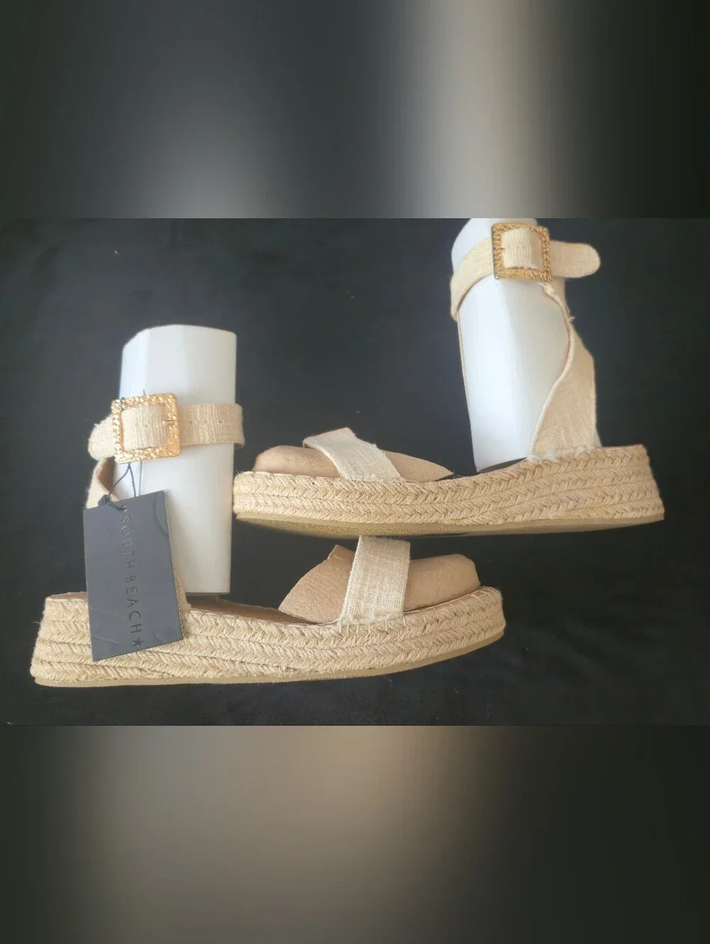 Women's Cream Ankle-Strap Espadrille Platform Sandals